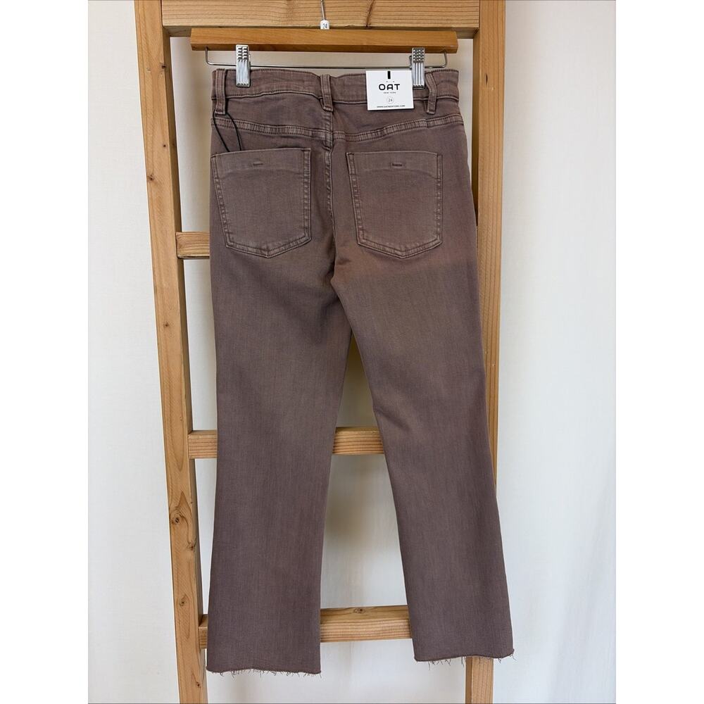 NWT Oat New York Brown Mid Rise Mini Flare Cropped Pants #0666 Size 34 - Picture 2 of 5